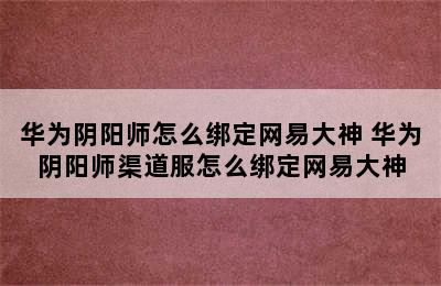 华为阴阳师怎么绑定网易大神 华为阴阳师渠道服怎么绑定网易大神